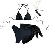 Solid Color Printed Beach Bikini Sexy Three Piece Swimsuit for Women