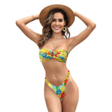 Tube Top Pumping Pleated Bikini Female Sexy Halter High Waist Thickened Split Swimsuit Swim Mod Ditsy Bandeau Bikini Swimsuit