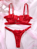 INS Internet Celebrity Lace Embroidery Mesh See through Sexy Lingerie 2 piece Set