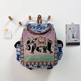 Retro Ethnic Drawstring Backpack – Elephant Embroidery Flap Closure, Bohemian Travel Daypack