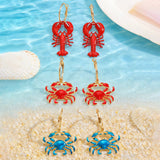 Beach Ocean Vacation Style Exaggerated Alloy Lobster Crab Pendant Earrings