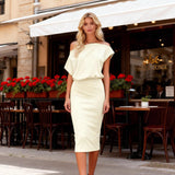 One-Shoulder Knit Stretch Solid Color Bodycon Dress