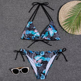 Multi-color printed neck strap halter sexy split bikini swimsuit
