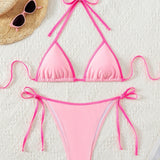 Hemming contrasting print strap sexy bikini split swimsuit Batwing Short Sleeve Shirt W Plants Print