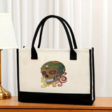 Canvas tote bag, large capacity printed tote bag women's, fashionable waterproof portable shopping bag