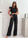 High Waist Commuter Strap-Up Jumpsuit - Summer Wide Leg Streetwear Jumpsuit