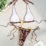 Swimsuit female sexy slim halter strap printed briefs bikini bikini