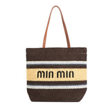 Summer Colorful Stripe Woven Bag – Women’s Handheld Tote, Casual Vacation Shoulder Purse