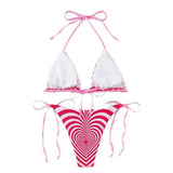 Love Wave Print Neck Buckle Halter Sexy High Waist Split Bikini Swimsuit Striped Halter Backless Bikini Beach Swimwear