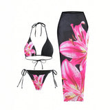Bikini Cover Up Sexy Lily Printed Swimsuit Three Piece Set