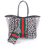Camo Leopard Black Print Beach Tote – Women’s Neoprene Travel Bag, Diving Fabric Casual Handbag
