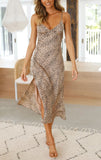 Floral Deep V Suspender Split Dress - Women's Spaghetti Strap Summer Dress