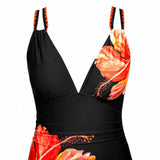 Women's Floral Print Tight Backless Push Up Sexy One Piece Swimsuit
