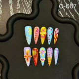 Handcrafted Pinch Hand Painted Colorful Carving Press on Nails Dopamine Patch Stereoscopic Wholesale