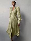 V-Neck Elegant Long Sleeve Waist-Defining Dress Style