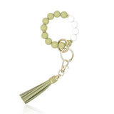 PU Tassel Keychain Women's Bag charm Silicone Beaded Keychain Wristlet Key Ring Bracelet Cute Car Key Chain Holder for Women Girls