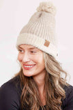 Ribbed Brim Button Pom Beanie