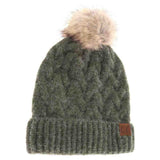 Chunky Braided Cable Knit Fur Pom C.C Beanie