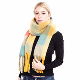 Multi Color Block Tassel Oblong Scarf