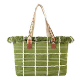 Top Fringe Pointed Check Patterned Tote Bag