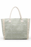 Boho Geometric Elephant Print Fringe Tote Bag