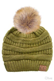 C.C Solid Ribbed Knit Beanie with Pom