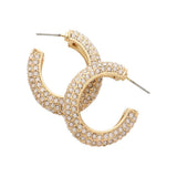Rhinestone Embellished Oval Hoop Evening Earrings