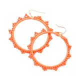 Beaded Pointed Raffia Wrapped Open Circle Dangle Earrings