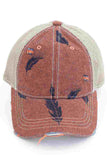 C.C LEAF MOTIF JACQUARD DENIM BASEBALL PONYCAP