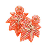 Felt Back Beaded Maple Leaf Dangle Earrings