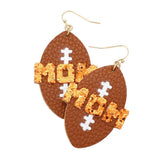 MOM Message Faux Leather Football Dangle Earrings