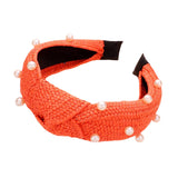 Pearl Embellished Straw Knot Burnout Headband