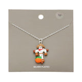Silver Plated Scarecrow Pumpkin Pendant Necklace