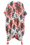 Bold Aztec Pattern Print Tassel Kimono