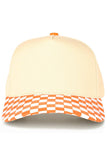 C.C Check Board Pattern Print Two Tone Canvas Trucker Hat