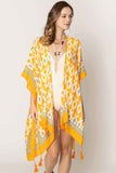 Charm Tile Print Stripe Edge Tassel Kimono