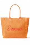 SUMMER Letter and Gold Lurex Woven Straw Fringe Tote Bag
