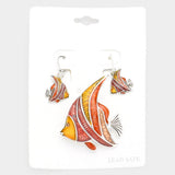 Enamel Tropical Fish Magnetic Pendant / Pin Brooch Set