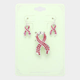 Crystal Pink Ribbon Pin Brooch Pendant Set
