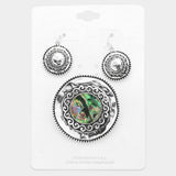 Embossed Metal Abalone Round Magnetic Pendant Set