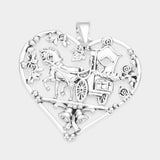 Metal Carriage Christmas Jingle Bell Accented Heart Pendant
