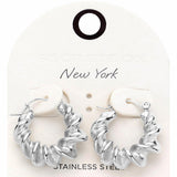 SECRET BOX_Spiral Stainless Steel Pin Catch Hoop Earrings