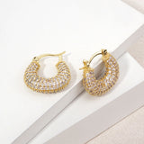 14K Gold Dipped CZ Pave Chunky Pin Catch Hoop Earrings