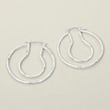 Hammered Metal Organic Layered Pin Catch Hoop Earrings