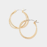 Rope Textured Metal Hoop Pin Catch Earrings