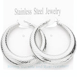 Stainless Steel Textured Hoop Pin Catch Earrings