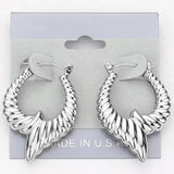 Abstract Metal Pin Catch Hoop Earrings