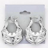 Abstract Textured Metal Door Knocker Pin Catch Hoop Earrings