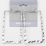 Textured Metal Rectangle Pin Catch Hoop Earrings