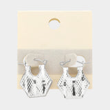 14K White Gold Dipped Abstract Metal Pin Catch Earrings